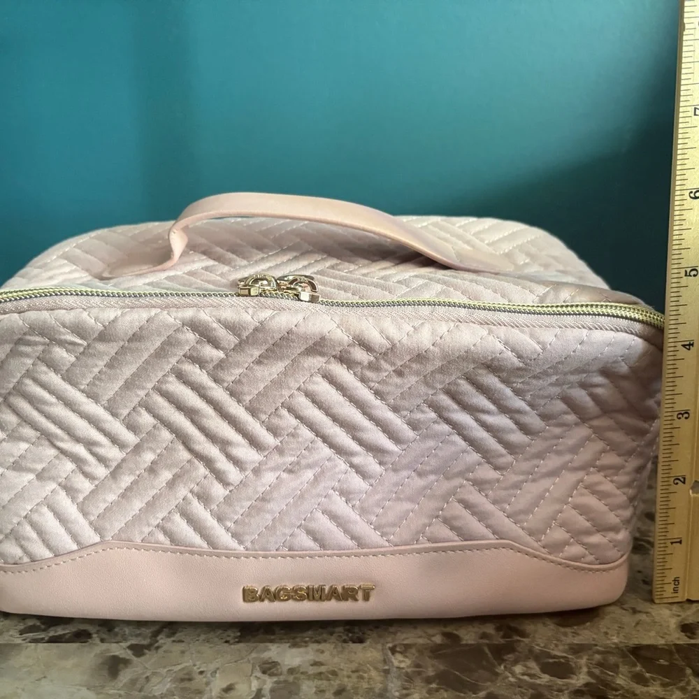 BAGSMART Quilted Blush Pink Travel Cosmetic Case